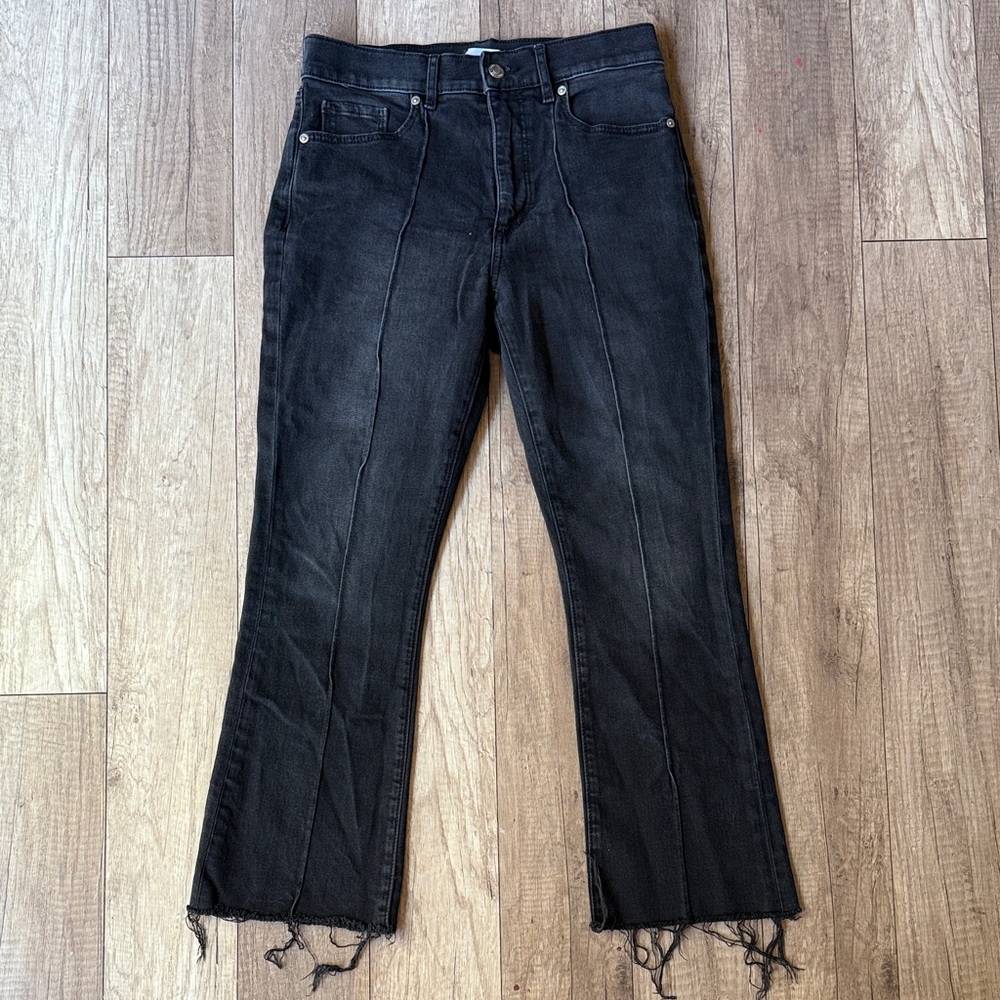 LOFT Black Wide Leg Frayed Jeans